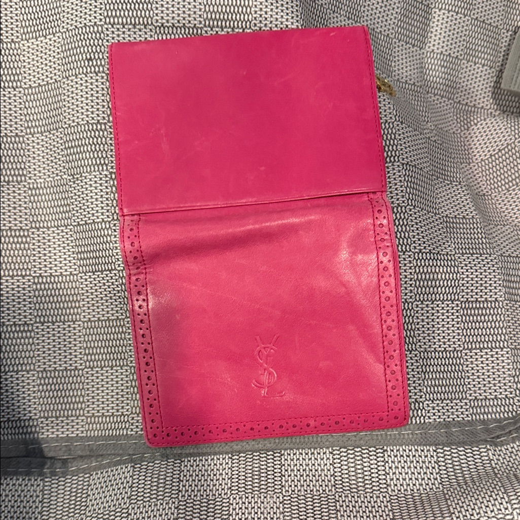 Authentic Fuschia Pink Saint Laurent Bifold Wallet With Perforated Edges